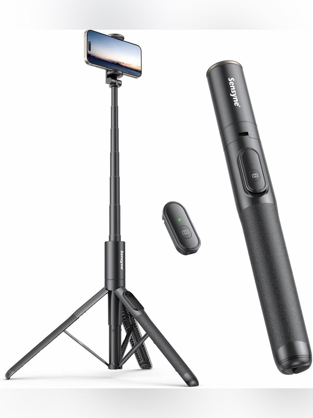 Black Extendable Tripod Selfie Stick with Bluetooth Remote